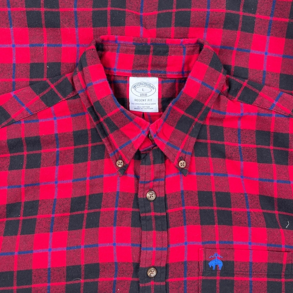 Brooks Brothers 1818 Regent Fit Red Black Plaid Flannel Shirt Mens Large L